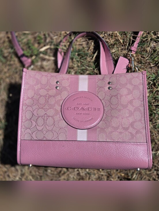 Coach Handbags - COACH Pink Signature Stripe Tote Bag